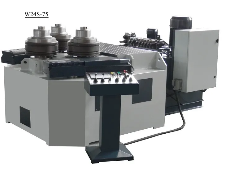 Máy uốn thép hình cỡ vừa W24S-75 với ba cụm lô, dùng cho nhóm I/U và các thanh định hình theo model.